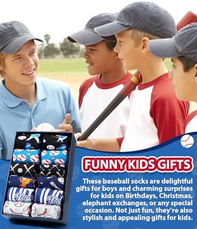 Haysandy 6-Pair Novelty Kids Baseball Socks Ages 8-12