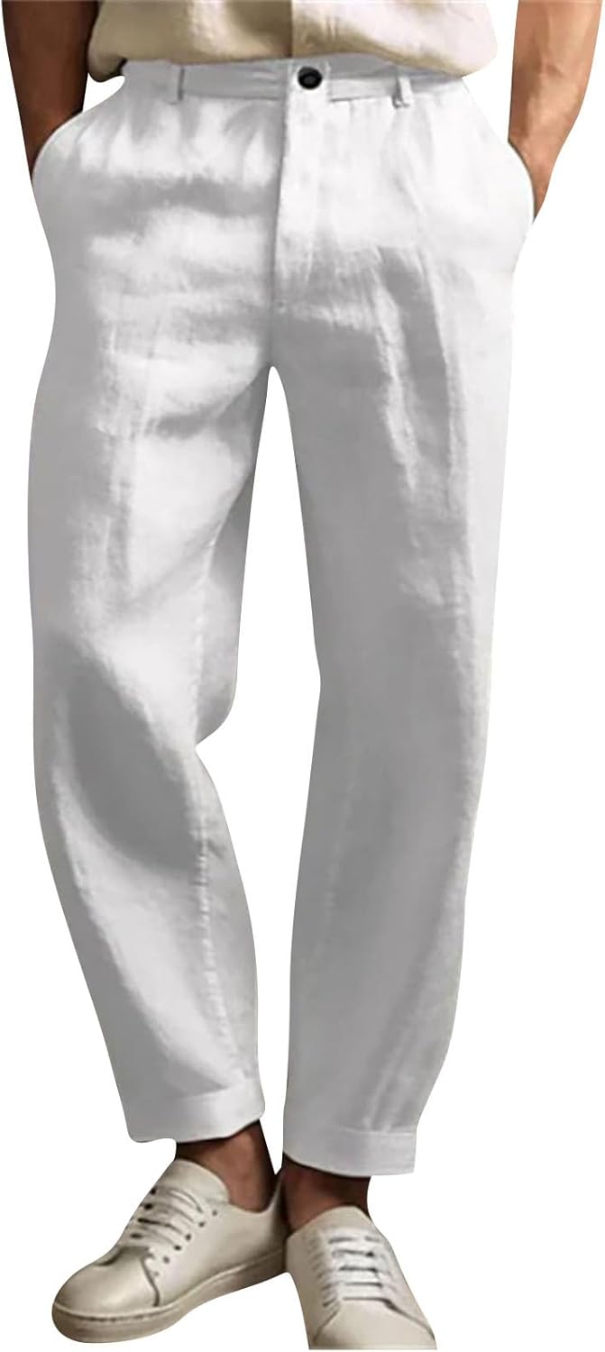 Premium Business Pants Cotton Linenstraight leg lightweight breathable summer formal wear