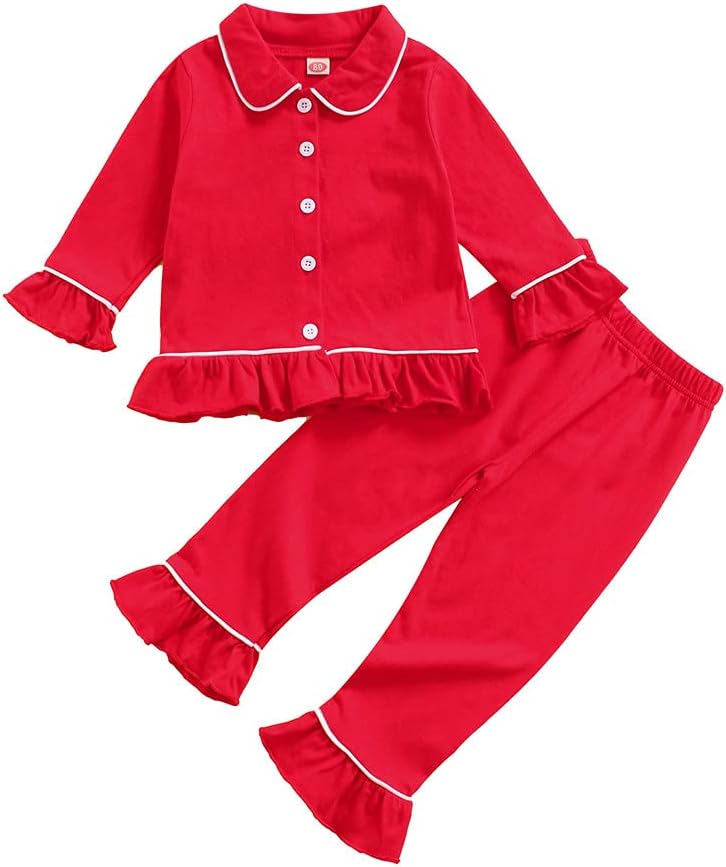 Pj Set for Toddler Girls Soft Ruffle Sleeve Pajamas