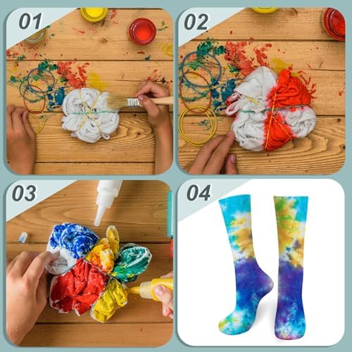 12 Pairs Tie-Dye Cotton Socks for Teens knee high soft durable