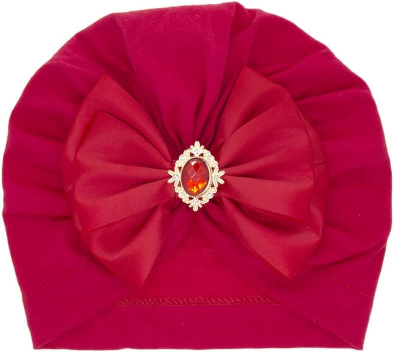 EUBUY Baby Turban Hat Rhinestone Bow Red