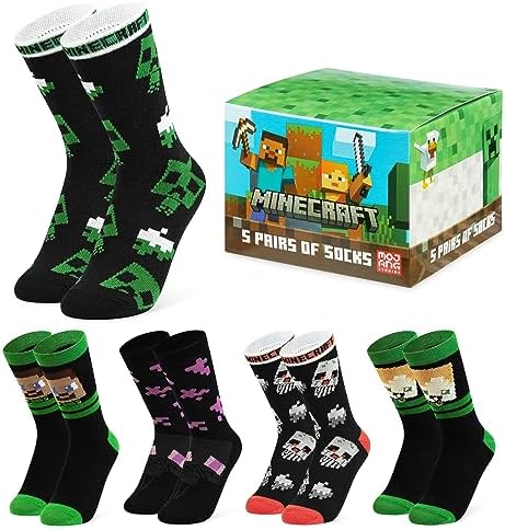 Minecraft Boys Crew Socks - Stretchy Comfort for Gaming