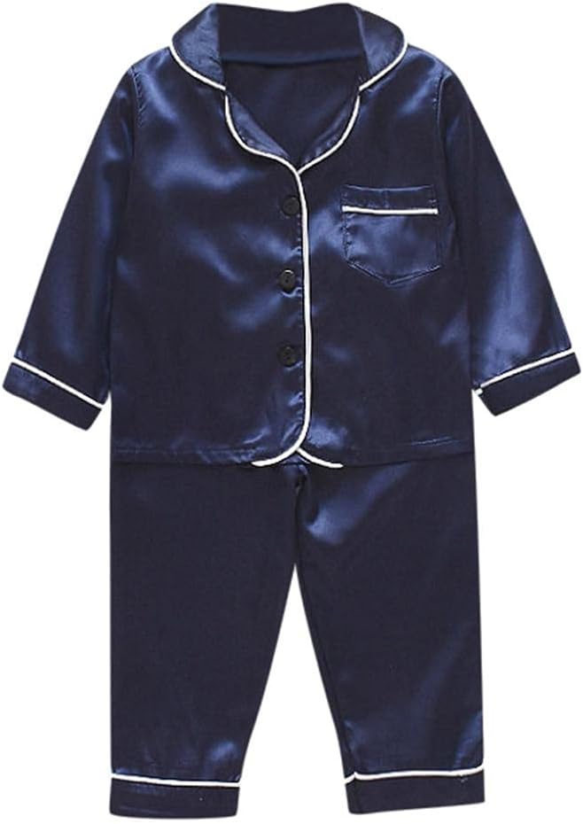Pajama Set for Baby Boy Girl Button-Up Silk Nightwear