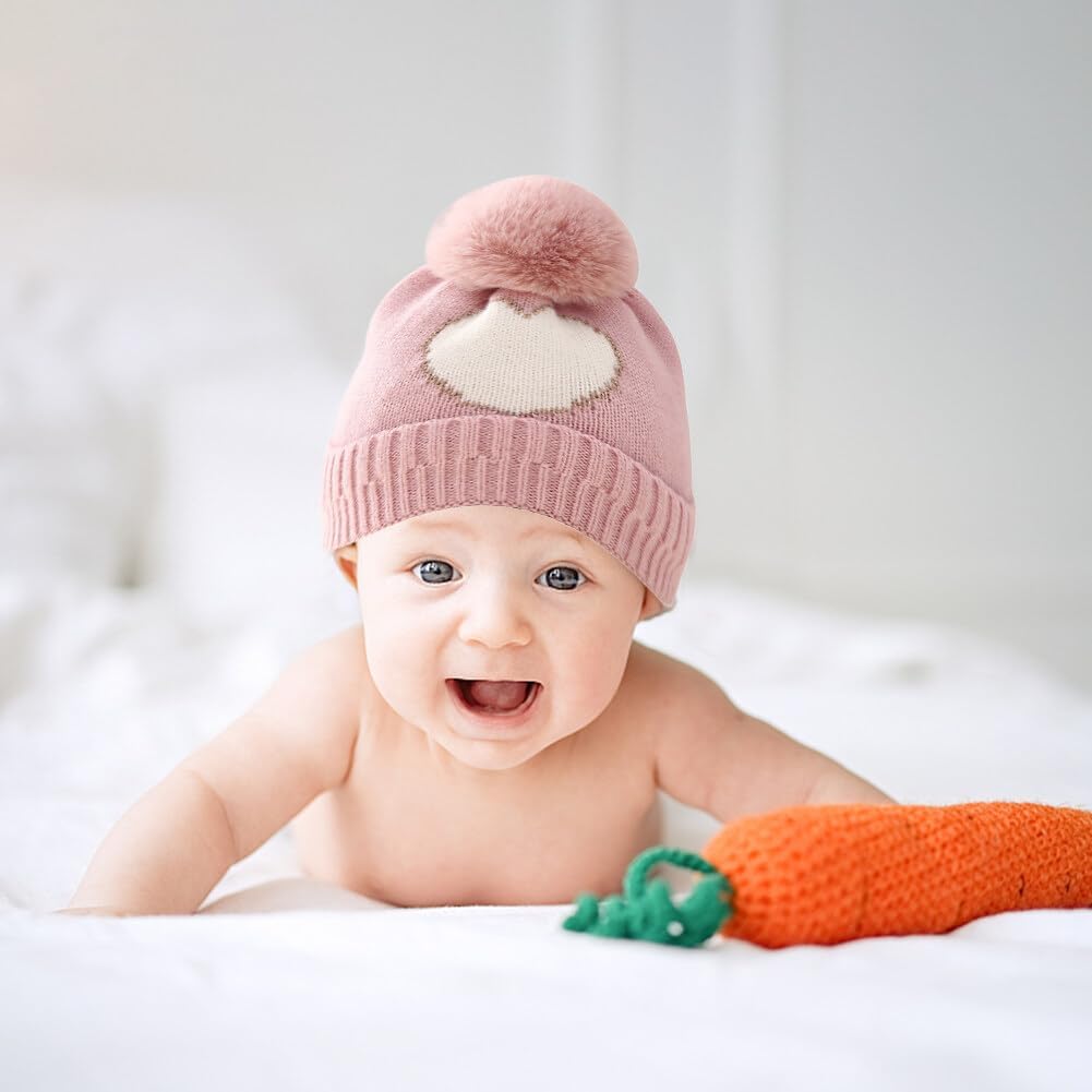 Surakey Baby Knitted Hat with Pompom Winter Beanie
