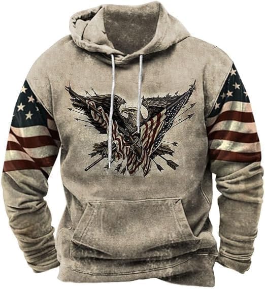 ZOCAVIA American Flag Graphic Hoodie for Men Premium Retro-Chic Design