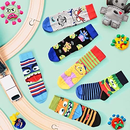 Funny Monster Crew Socks 6 Pair Gift Box for Kids Teens