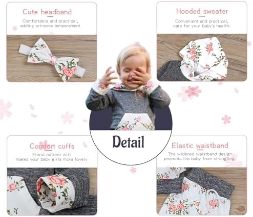 Perfect for Baby Girls Cute Floral Hoodie Pants Set with Headband