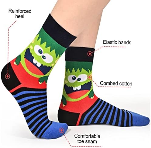 Funny Monster Crew Socks 6 Pair Gift Box for Kids Teens