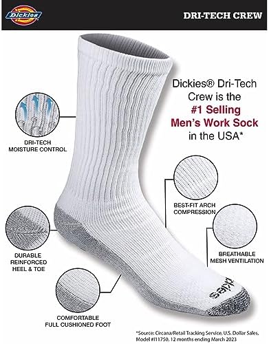 Dickies Mens Dri-Tech Crew Socks 6-12-18 Pairs 1