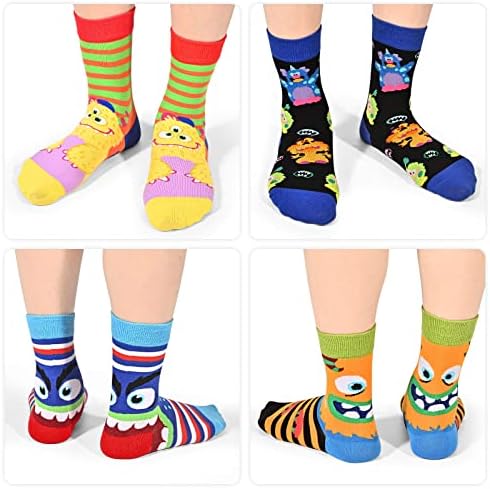Funny Monster Crew Socks 6 Pair Gift Box for Kids Teens