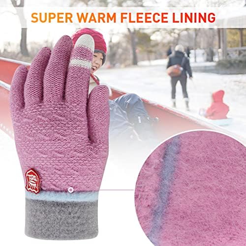 PKWEEN Toddler Winter Gloves - 3 Pairs Soft Wool Lined