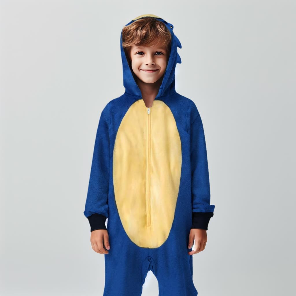 Sonic The Hedgehog Boys Kids Pajama Onesie - Long Sleeve Zip Up Hooded Sleep Robe