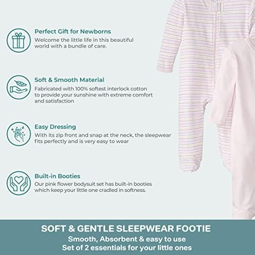 Spasilk Baby Girls 100 Cotton Newborn Sleepwear Footie Set
