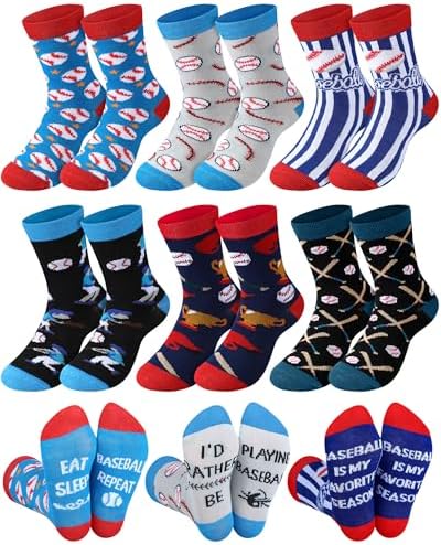 Haysandy 6-Pair Novelty Kids Baseball Socks Ages 8-12