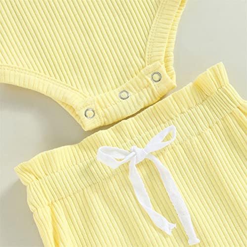 Merqwadd Baby Girl Summer Ruffle Outfit - Cute Projections Top Shorts with Headband