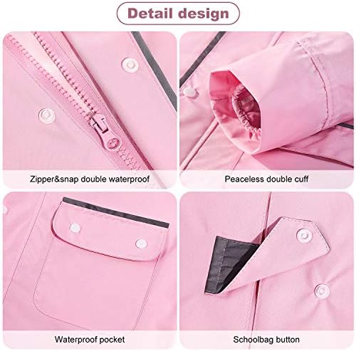 Kids Rain Jacket with Reflective Strips and Double Button Design