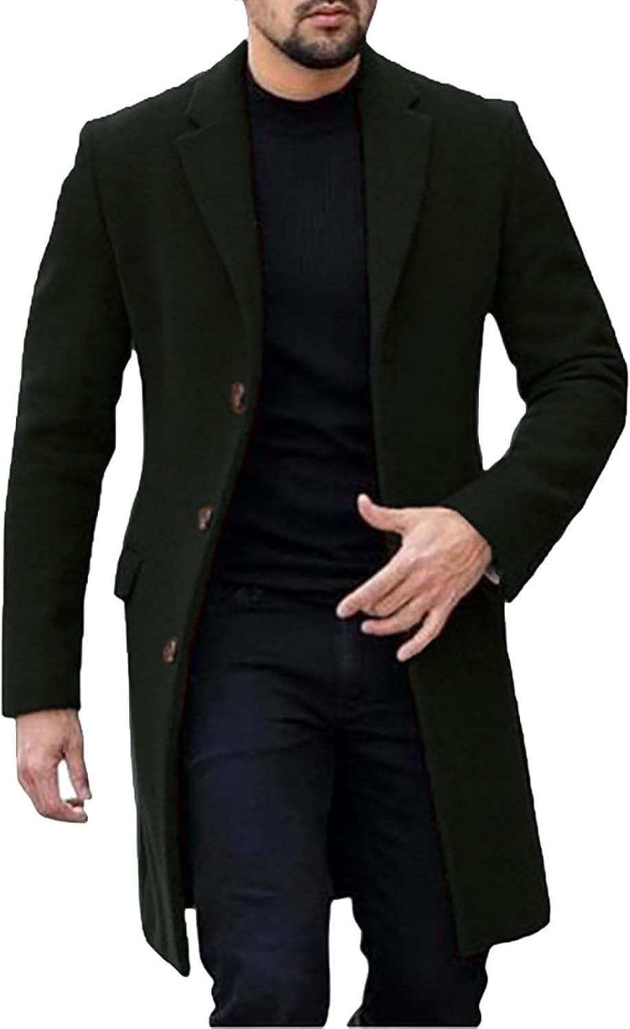 Double Breasted Winter Coat Notch Lapel Woolen Blend