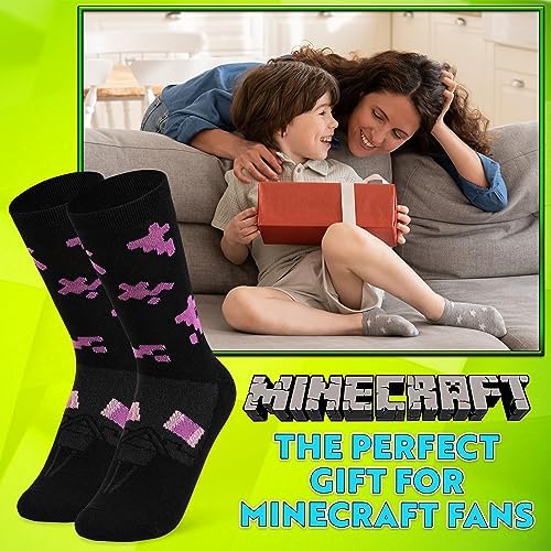 Minecraft Boys Crew Socks - Stretchy Comfort for Gaming