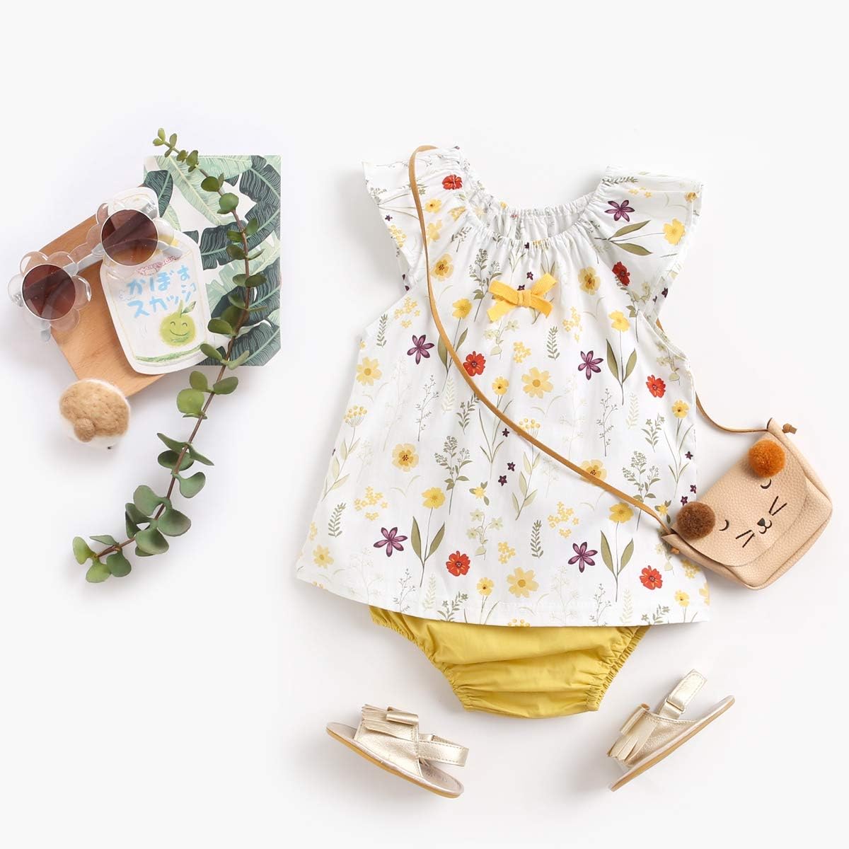 Sanlutoz Summer Baby Girl Clothes Set Floral Cotton Top Bloomers