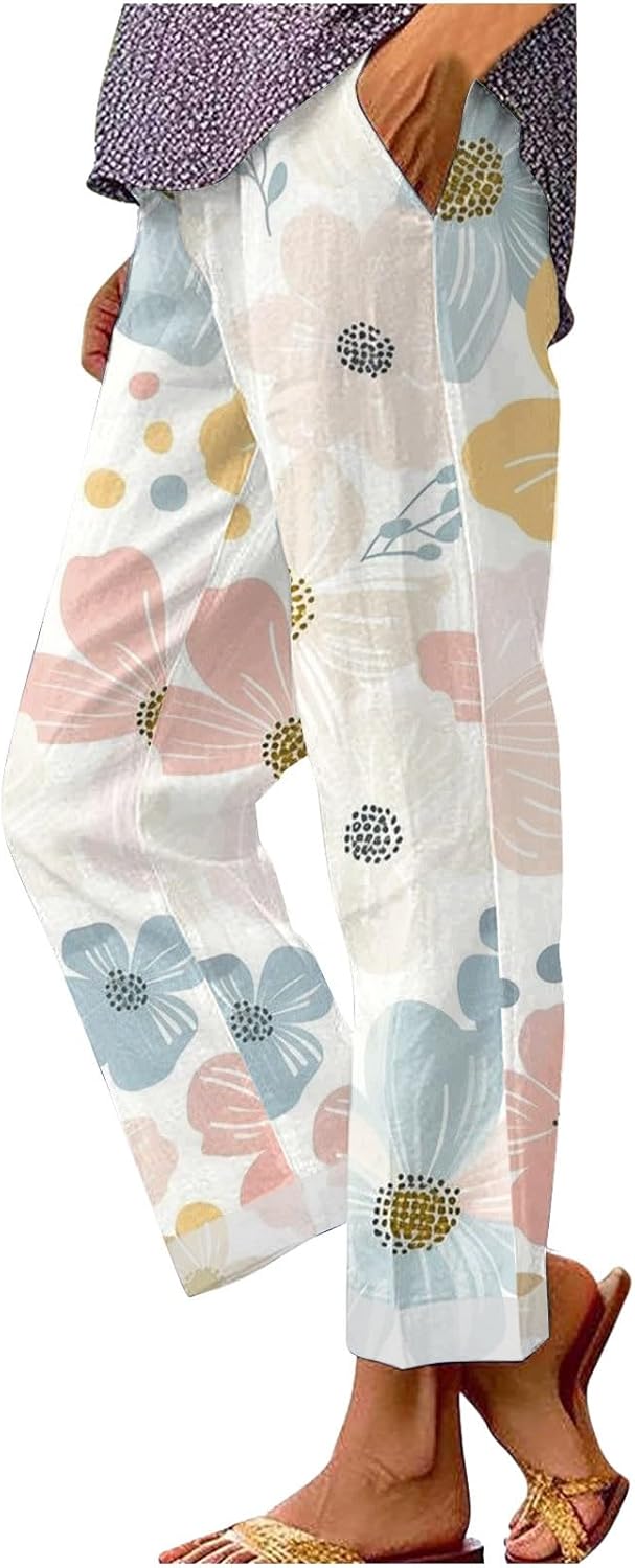 Womens Lightweight Linen Drawstring Lounge Pants