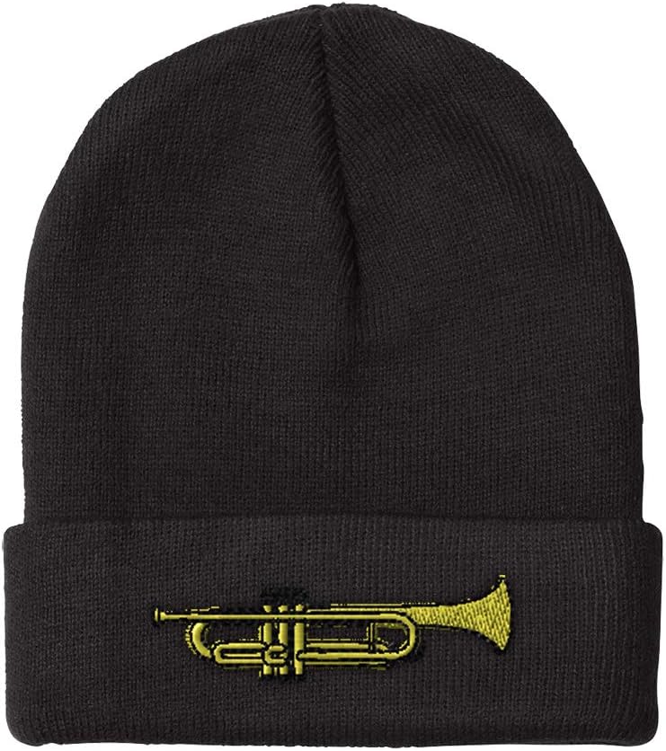 Enduring Winter Warmth - Mens Trumpet Skull Cap with Music Embroidery