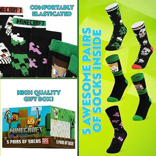 Minecraft Boys Crew Socks - Stretchy Comfort for Gaming
