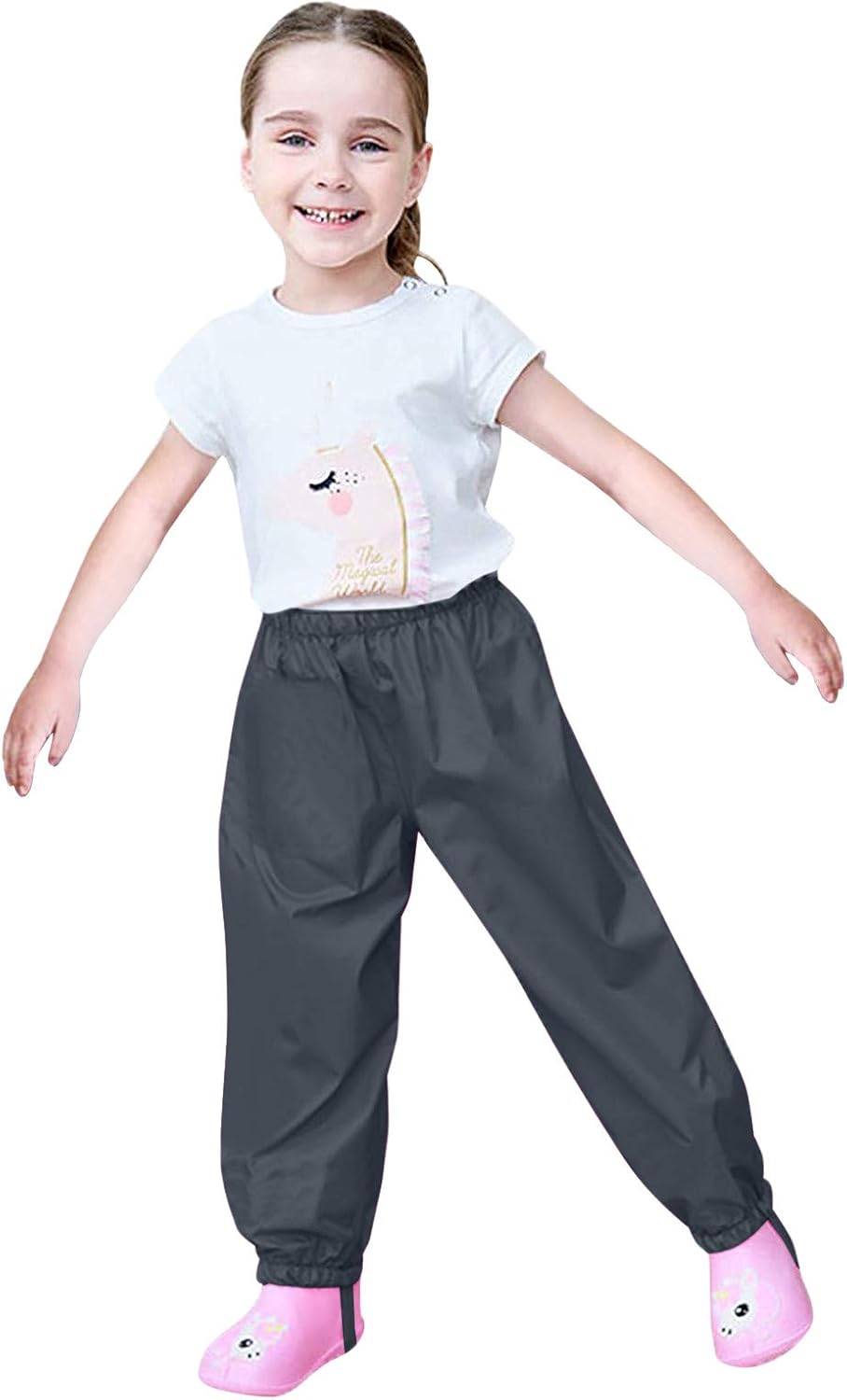 RNTOP Kids Waterproof Toddler Rain Pants Black 3-4
