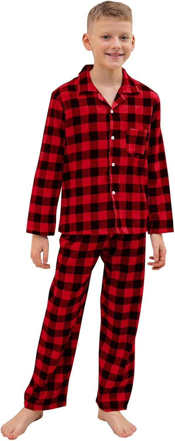 Umeyda Christmas Pajama Matching Set Plaid Sleepwear for Adults Kids