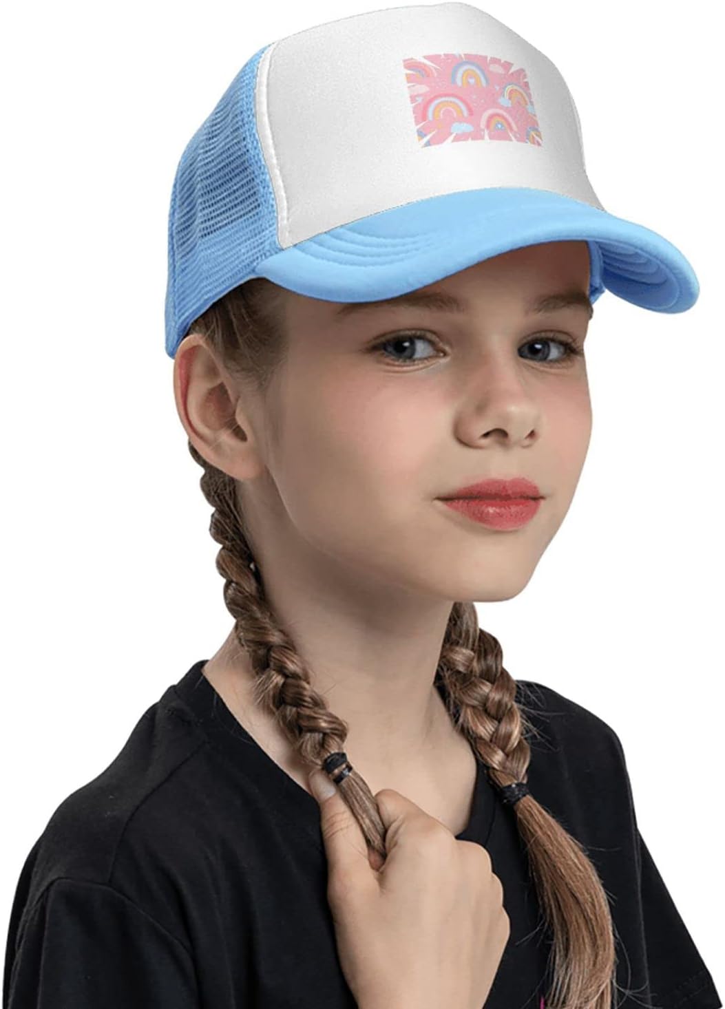 Adjustable Rainbow Pink Baseball Hat for Kids Ages 4-10