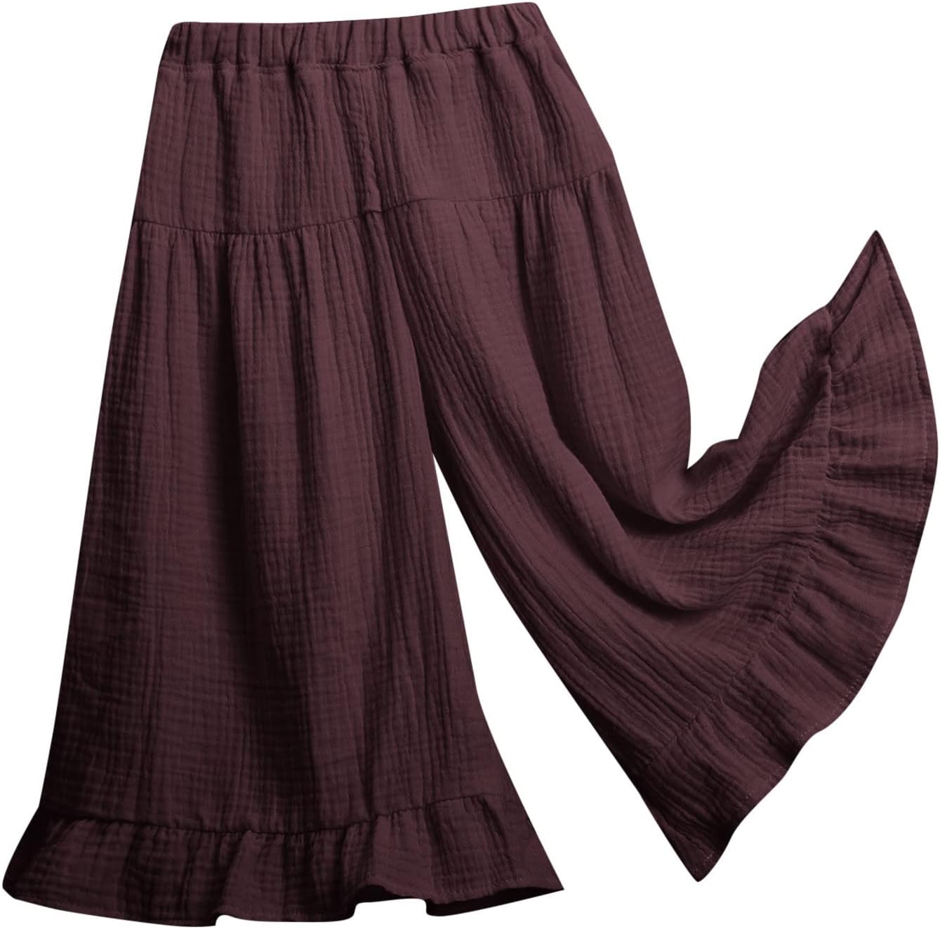 Cute Little Girls Flowy Wide Leg Linen Pants with Ruffled Trousers Elastic Waist