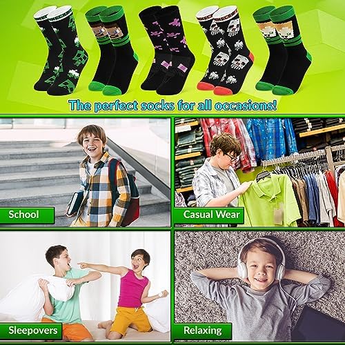 Minecraft Boys Crew Socks - Stretchy Comfort for Gaming