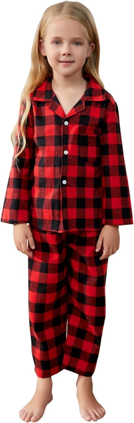 Umeyda Christmas Pajama Matching Set Plaid Sleepwear for Adults Kids