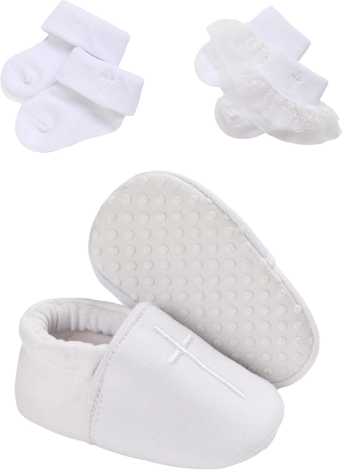 White Crossed Baptism Shoes for Babies