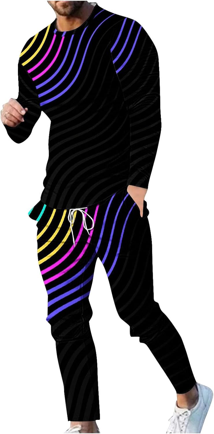 Warm Cozy Mens Stripped Casual Tracksuit Set
