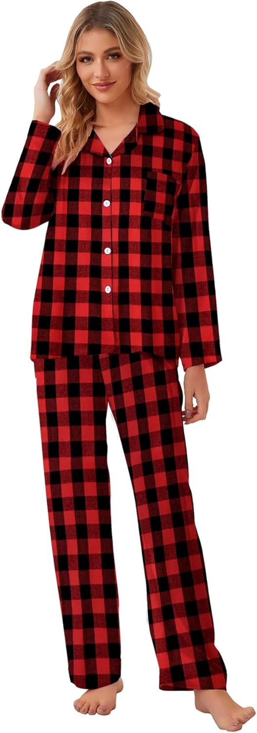 Umeyda Christmas Pajama Matching Set Plaid Sleepwear for Adults Kids