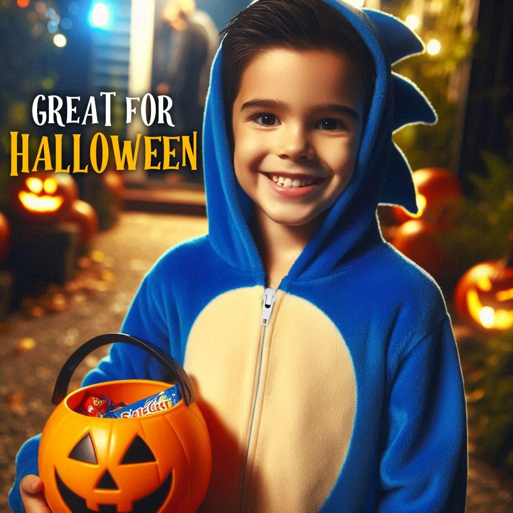 Sonic The Hedgehog Boys Kids Pajama Onesie - Long Sleeve Zip Up Hooded Sleep Robe