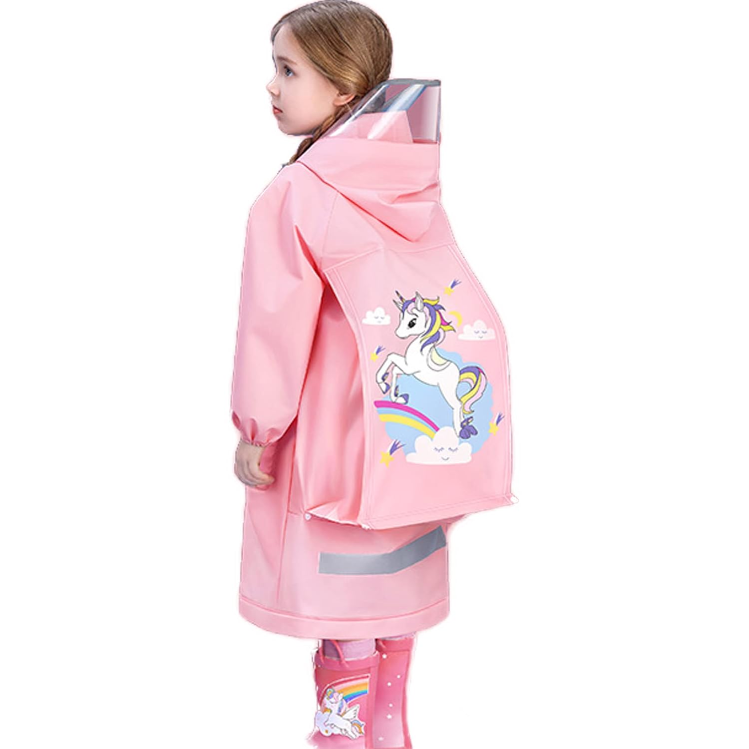 Fewlby Kids Waterproof Raincoat Cartoon Toddler Rainwear