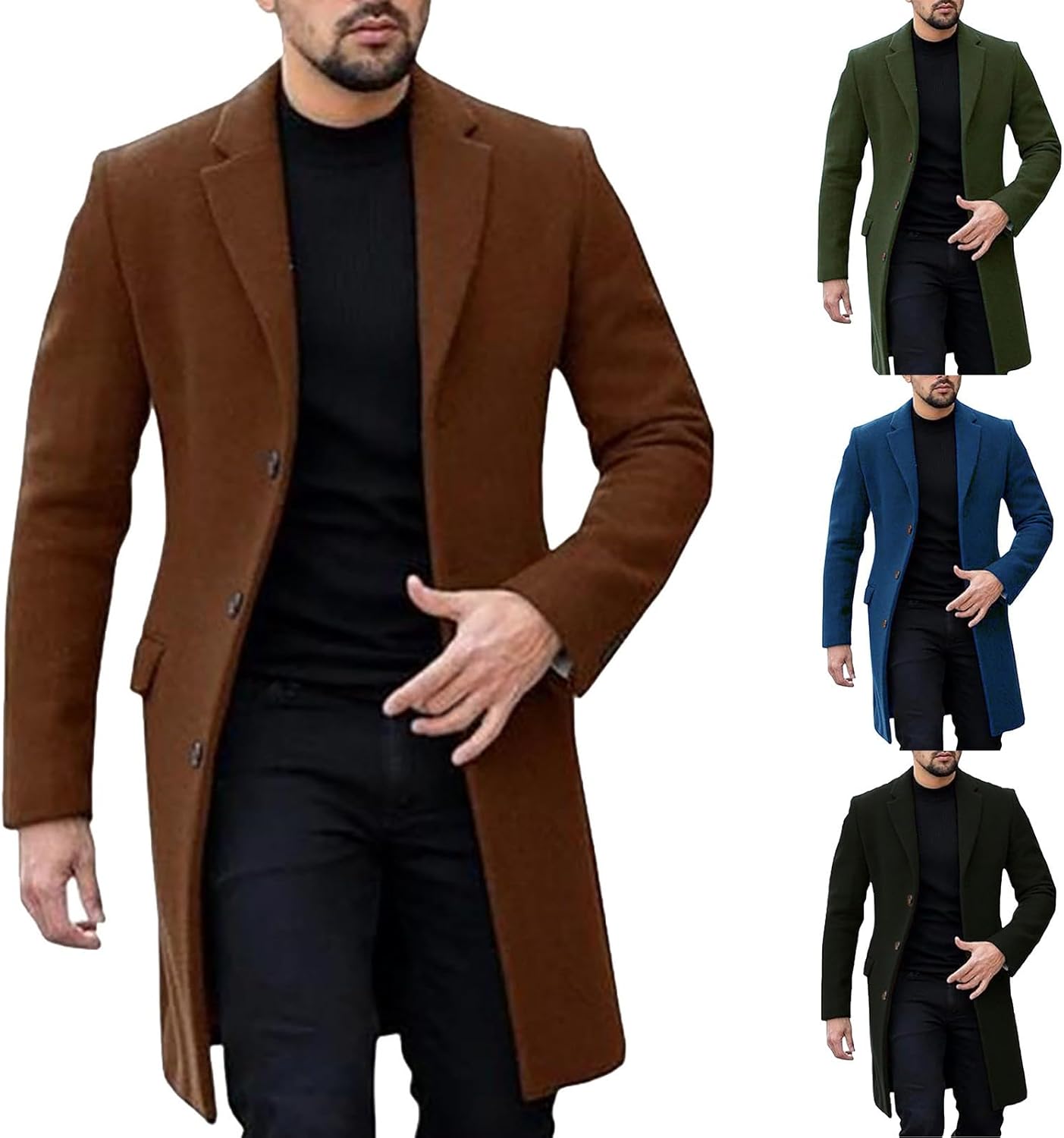Double Breasted Winter Coat Notch Lapel Woolen Blend