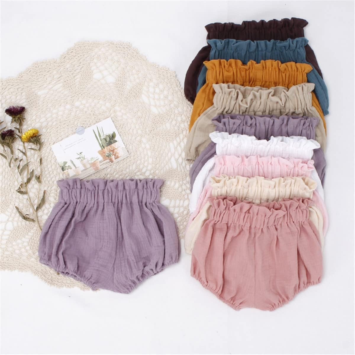 Cute Charts for Baby Girls - Elastic Waist Cotton Linen Blend Shorts