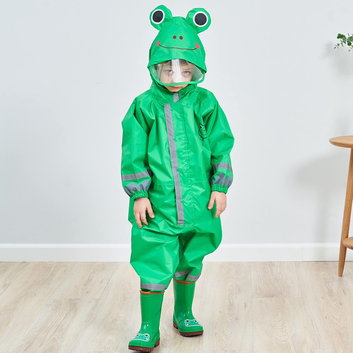 HovkibPerfect Toddler Raincoat Wet Weather Coverall for Kids Waterproof Hooded Rainsuit
