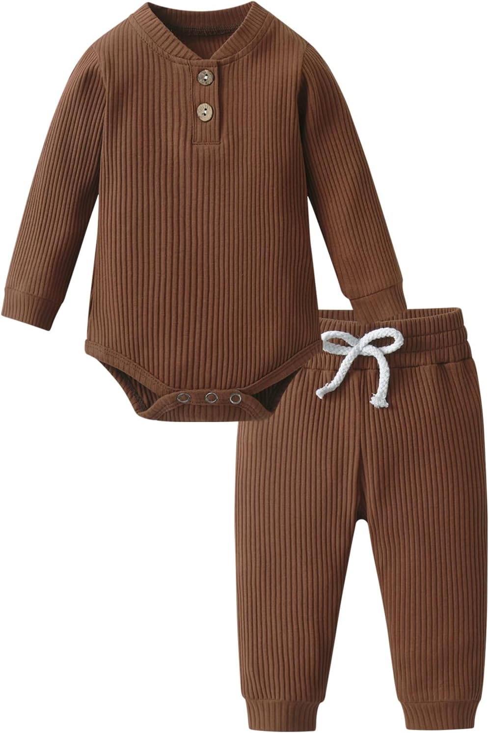 Ribbed Cotton Romper Pants Set for Newborn Boys Girls