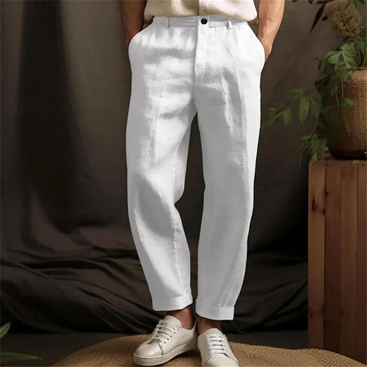 Premium Business Pants Cotton Linenstraight leg lightweight breathable summer formal wear