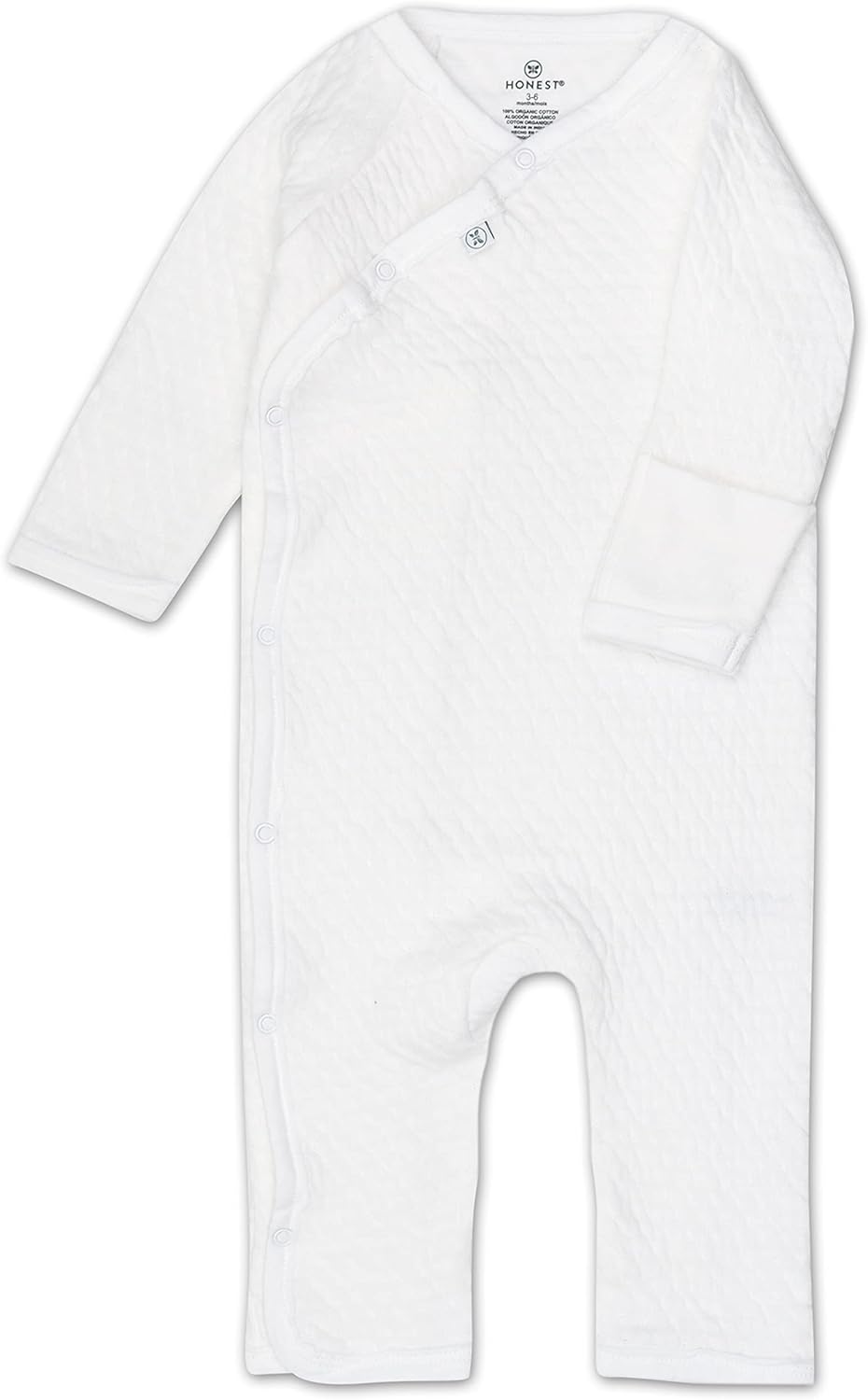 HonestBaby Organic Cotton Matelasse Kimono Coverall Bright White 0-3 Months