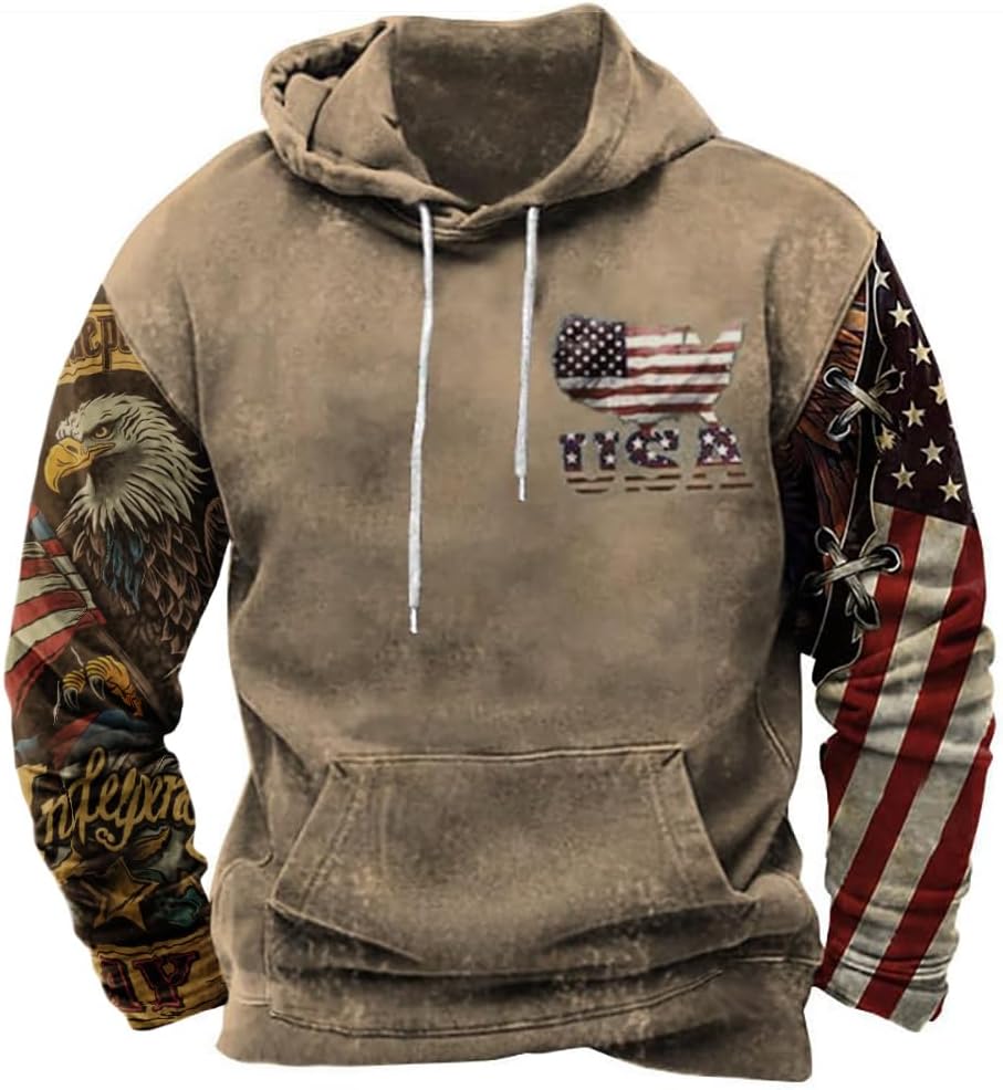 ZOCAVIA American Flag Hoodie for Men USA