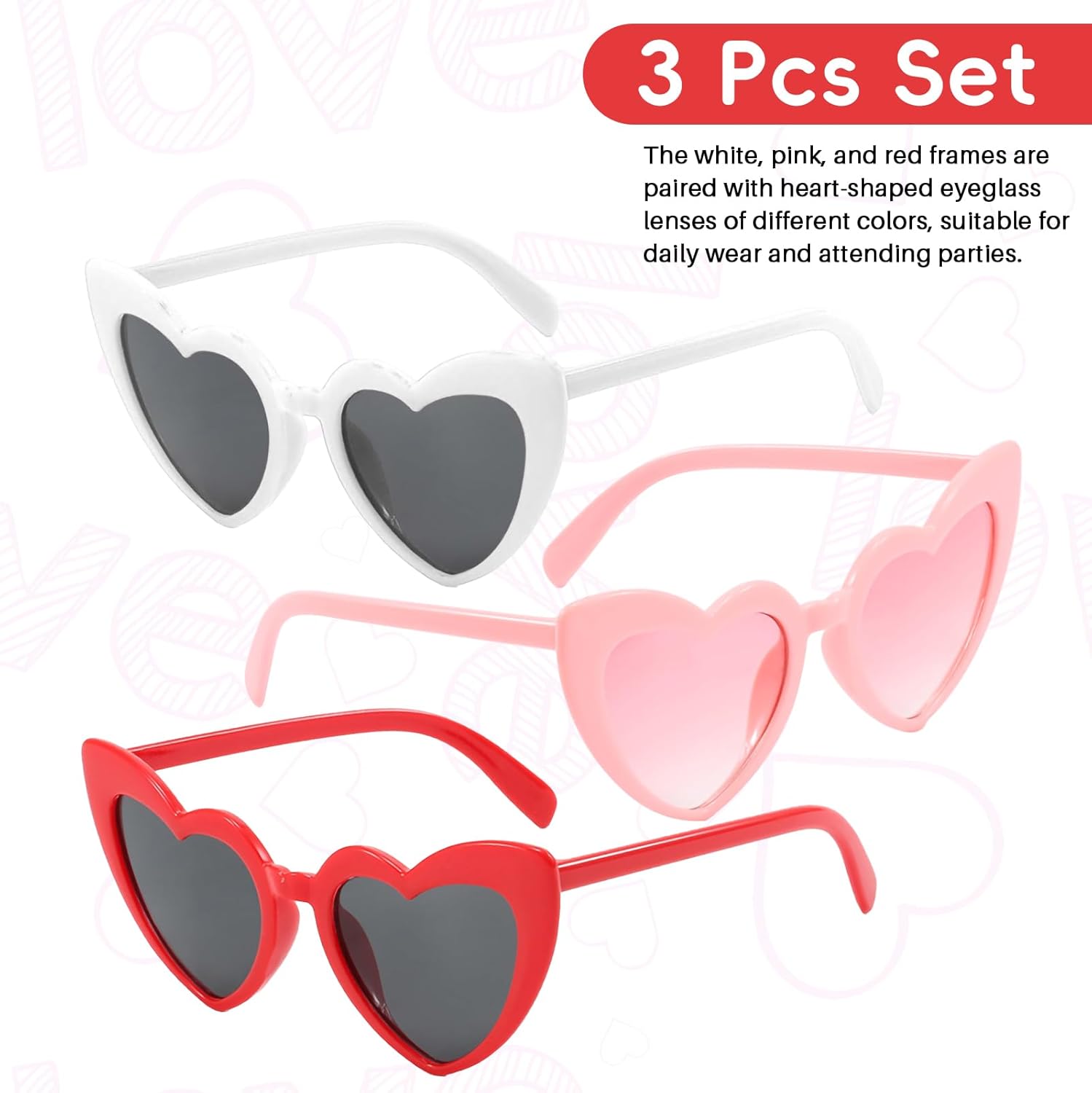 YKYOBFA Heart Sunglasses Set - 3PCS