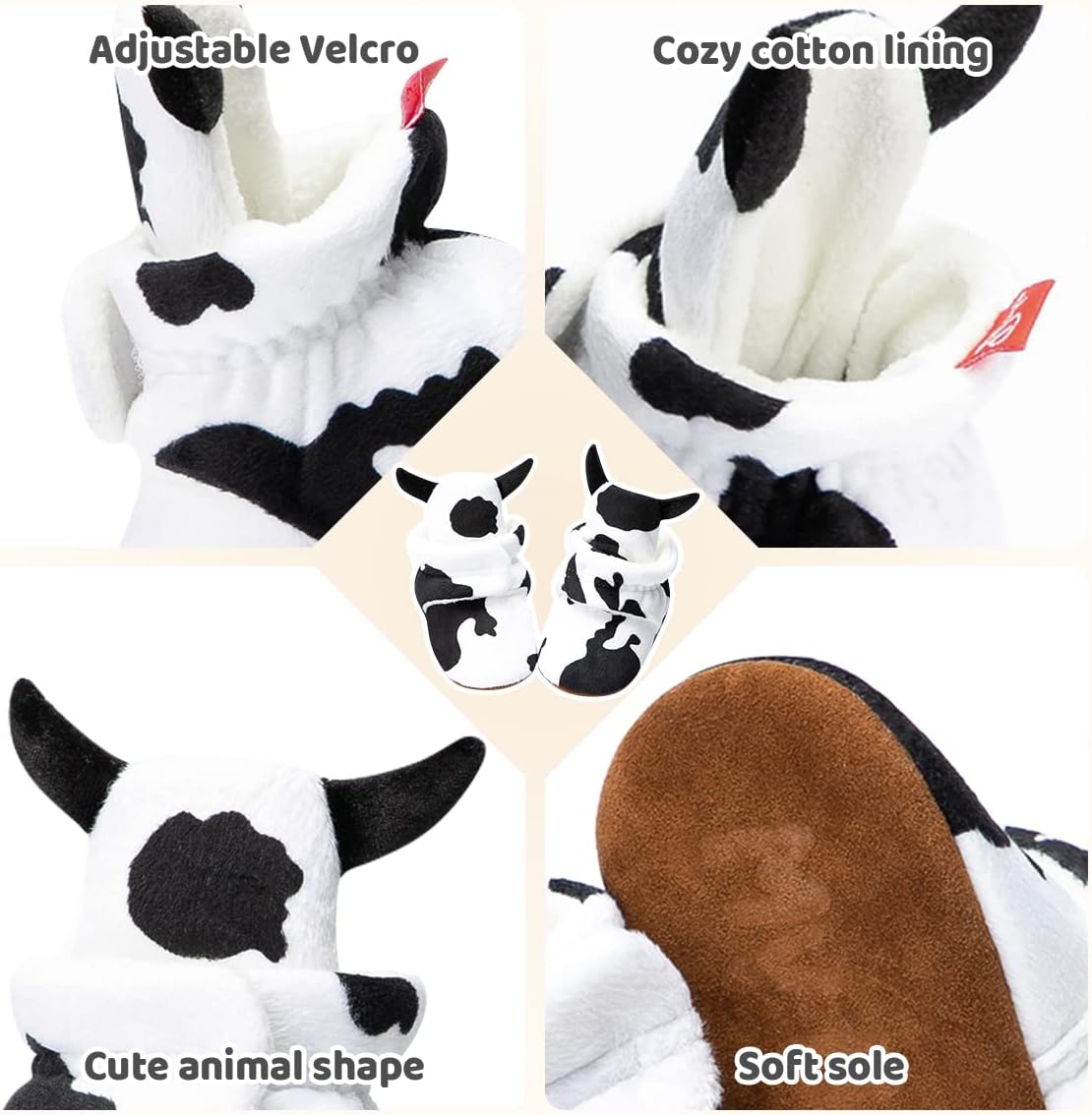 Ohsofy Winter Soft Booties for Babies Non-Slip Warm Hook Loop