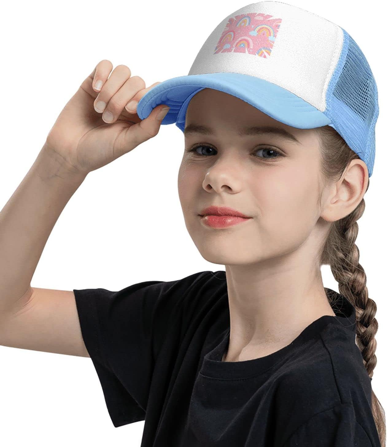 Adjustable Rainbow Pink Baseball Hat for Kids Ages 4-10