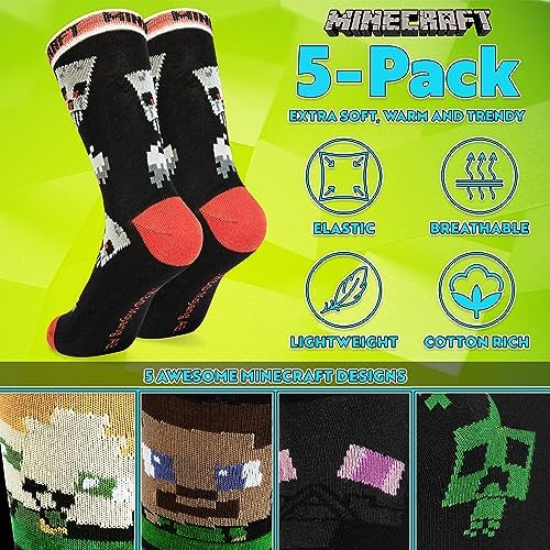 Minecraft Boys Crew Socks - Stretchy Comfort for Gaming