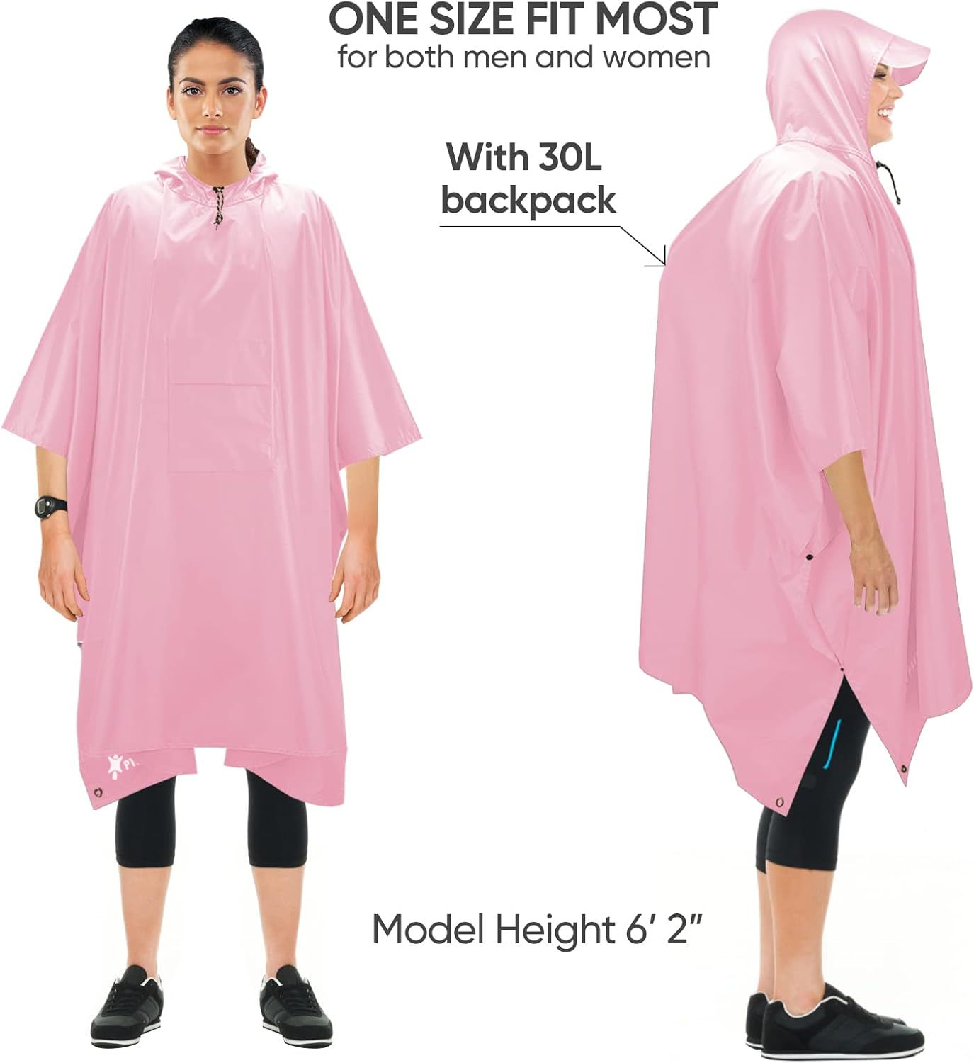 PTEROMY - Waterproof Lightweight Lofted Unisex Rain Poncho for Hiking