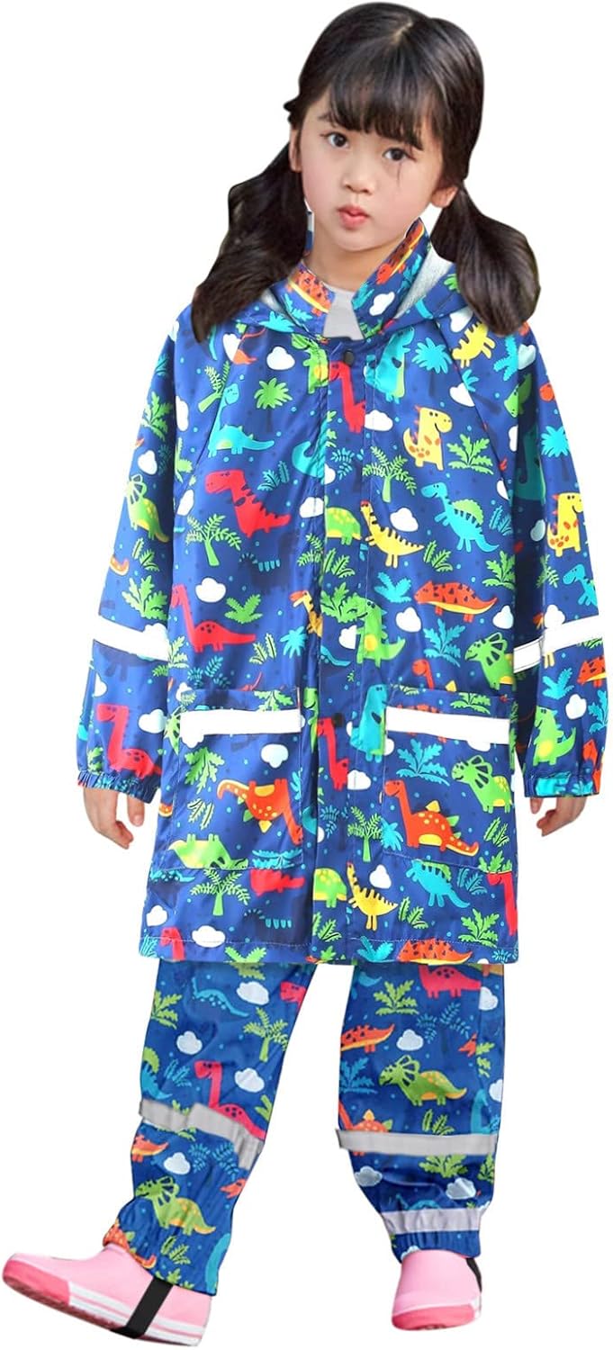 Kids Rainbow Cartoon Animal Print Cute Overalls and Jacket - Waterproof